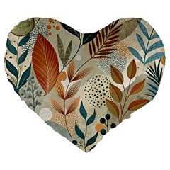 Leaves Pattern Floral Large 19  Premium Heart Shape Cushions by Salmanaz77