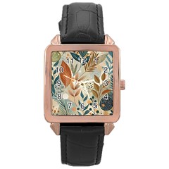 Leaves Pattern Floral Rose Gold Leather Watch  by Salmanaz77