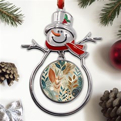 Leaves Pattern Floral Metal Snowman Ornament