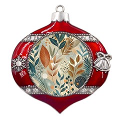 Leaves Pattern Floral Metal Snowflake And Bell Red Ornament