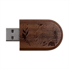 Leaves Pattern Floral Wood Oval Usb Flash Drive by Salmanaz77