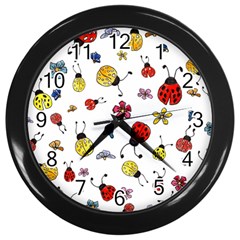 Seamless Pattern Nature Flowers Wall Clock (black) by Salmanaz77