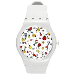 Seamless Pattern Nature Flowers Round Plastic Sport Watch (m) by Salmanaz77