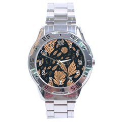 Background Pattern Leaves Texture Stainless Steel Analogue Watch by Salmanaz77