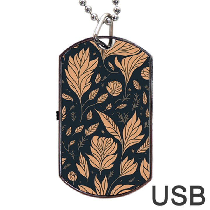 Background Pattern Leaves Texture Dog Tag USB Flash (Two Sides)