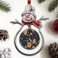 Background Pattern Leaves Texture Metal Snowman Ornament