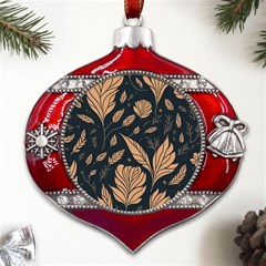 Background Pattern Leaves Texture Metal Snowflake And Bell Red Ornament