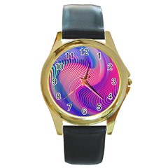 Swirl Twirl Design Pattern Purple Round Gold Metal Watch by Salmanaz77