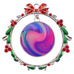 Swirl Twirl Design Pattern Purple Metal X mas Wreath Ribbon Ornament Front