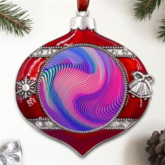 Swirl Twirl Design Pattern Purple Metal Snowflake And Bell Red Ornament