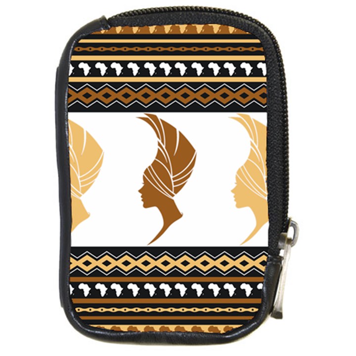 African Women Pattern Seamless Style Compact Camera Leather Case