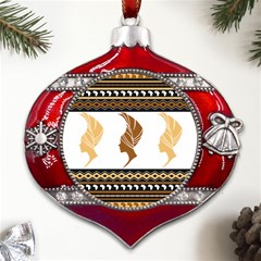 African Women Pattern Seamless Style Metal Snowflake And Bell Red Ornament by Bedest