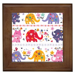 African Elephant Cute Cartoon Seamless Shading Cartoon Character Framed Tile by Bedest