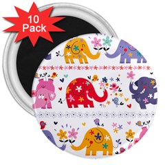 African Elephant Cute Cartoon Seamless Shading Cartoon Character 3  Magnets (10 Pack)  by Bedest