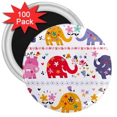 African Elephant Cute Cartoon Seamless Shading Cartoon Character 3  Magnets (100 Pack) by Bedest