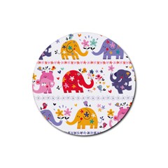 African Elephant Cute Cartoon Seamless Shading Cartoon Character Rubber Round Coaster (4 Pack) by Bedest