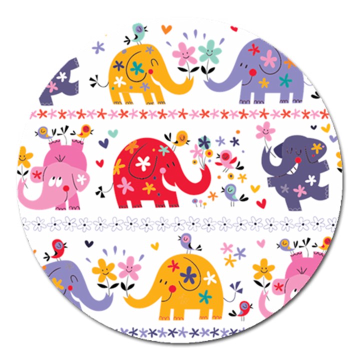 African Elephant Cute Cartoon Seamless Shading Cartoon Character Magnet 5  (Round)