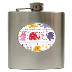 African Elephant Cute Cartoon Seamless Shading Cartoon Character Hip Flask (6 Oz) by Bedest