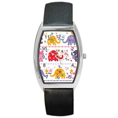 African Elephant Cute Cartoon Seamless Shading Cartoon Character Barrel Style Metal Watch by Bedest