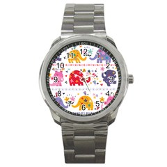 African Elephant Cute Cartoon Seamless Shading Cartoon Character Sport Metal Watch by Bedest