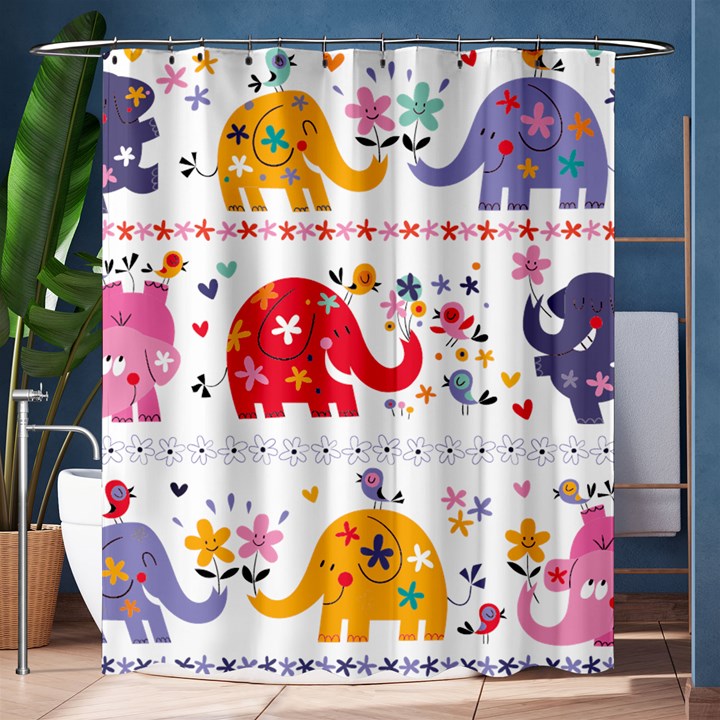 African Elephant Cute Cartoon Seamless Shading Cartoon Character Shower Curtain 60  x 72  (Medium) 