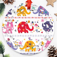 African Elephant Cute Cartoon Seamless Shading Cartoon Character Round Filigree Ornament (two Sides)