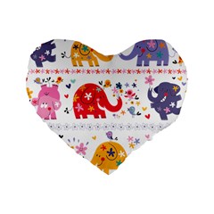 African Elephant Cute Cartoon Seamless Shading Cartoon Character Standard 16  Premium Flano Heart Shape Cushions by Bedest