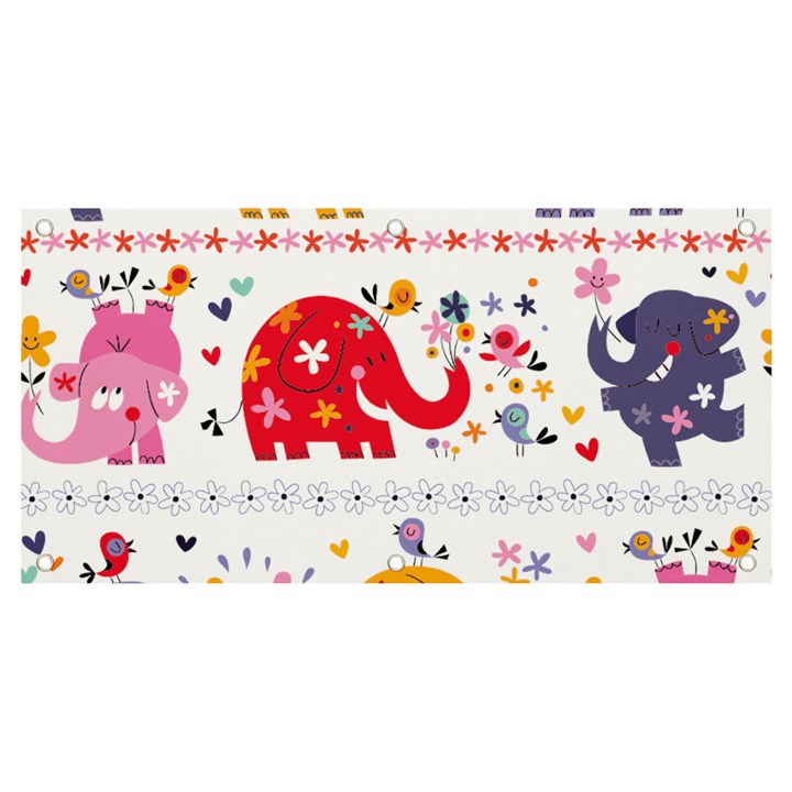 African Elephant Cute Cartoon Seamless Shading Cartoon Character Banner and Sign 4  x 2 