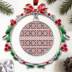 Ukrainian Folk Seamless Pattern Ornament Metal X mas Wreath Ribbon Ornament