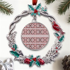 Ukrainian Folk Seamless Pattern Ornament Metal X mas Wreath Holly Leaf Ornament