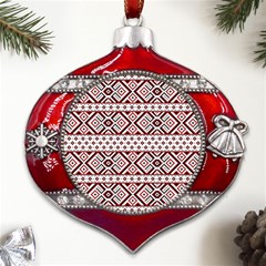 Ukrainian Folk Seamless Pattern Ornament Metal Snowflake And Bell Red Ornament by Bedest