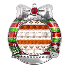 Ethnic Traditional Seamless Pattern Metal X Mas Ribbon With Red Crystal Round Ornament