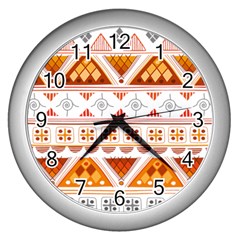 Bright Aztec Ethnic Seamless Pattern Wall Clock (silver) by Bedest