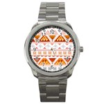 Bright Aztec Ethnic Seamless Pattern Sport Metal Watch Front