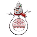 Retro Knitting Patterns Seamless Metal Snowman Ornament Front