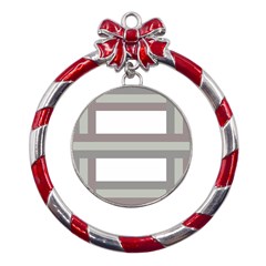 Minimal Mixed Abstract Lines Print Copia Metal Red Ribbon Round Ornament by dflcprintsclothing