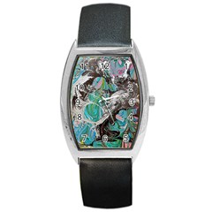 Marbling Mono Blend  Barrel Style Metal Watch by kaleidomarblingart