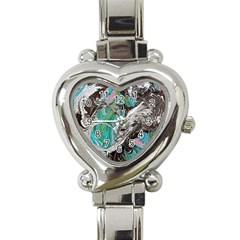 Marbling Mono Blend  Heart Italian Charm Watch by kaleidomarblingart