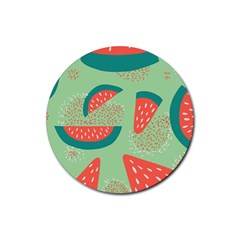 Watermelon Dots Summer Pattern Rubber Coaster (round) by Bedest