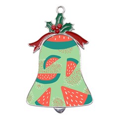 Watermelon Dots Summer Pattern Metal Holly Leaf Bell Ornament