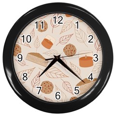 Leaves Cake Cookies Pattern Wall Clock (black) by Bedest