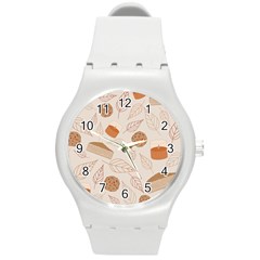 Leaves Cake Cookies Pattern Round Plastic Sport Watch (m) by Bedest