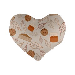 Leaves Cake Cookies Pattern Standard 16  Premium Flano Heart Shape Cushions by Bedest