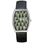 Christmas Trees Pattern Barrel Style Metal Watch Front