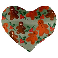 Christmas Cookies Cookie Advent Pattern Large 19  Premium Flano Heart Shape Cushions by Bedest