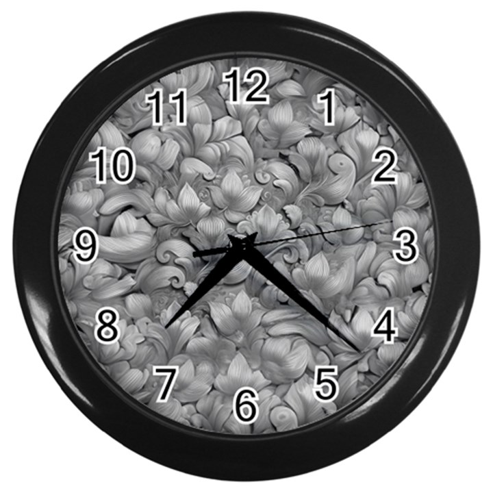 Silver Blossom Elegance Print (AI+Human) Wall Clock (Black)