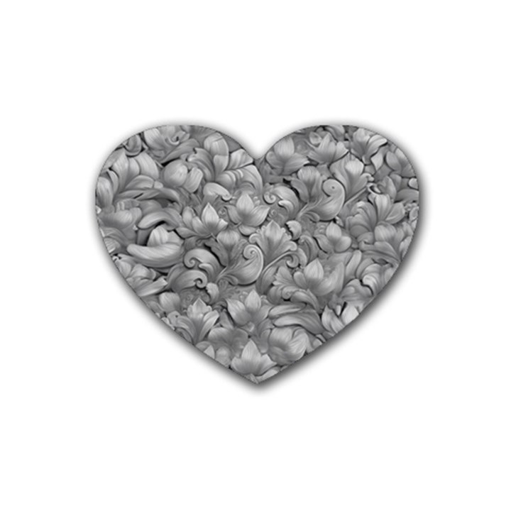 Silver Blossom Elegance Print (AI+Human) Rubber Heart Coaster (4 pack)