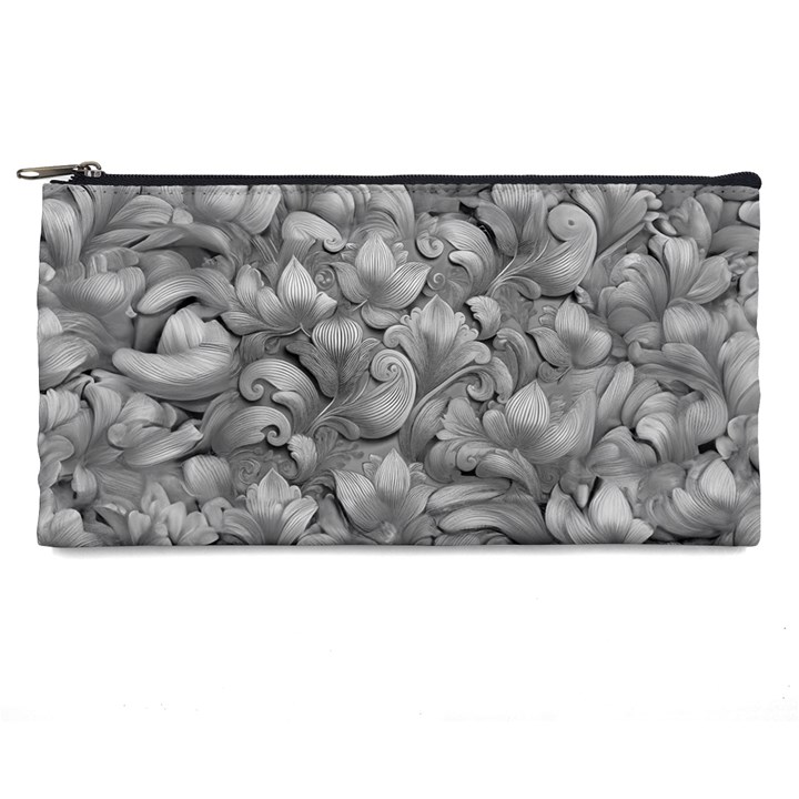 Silver Blossom Elegance Print (AI+Human) Pencil Case