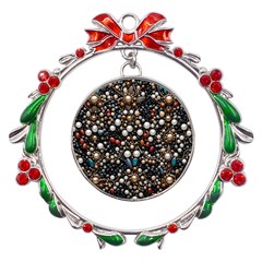 Pearls And Stones Metal X mas Wreath Ribbon Ornament by dedoma