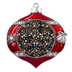 Pearls And Stones Metal Snowflake And Bell Red Ornament